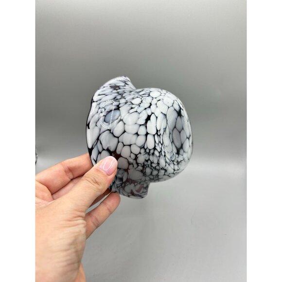 Art Glass Ruffled Edge Bowl Purple White Handmade Candle Holder Trinket Dish - Picture 6 of 10